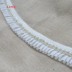 Lasui 3 м = 1 лот 3.5 см 3D белый жемчуг имитация, ленты, шифон кружевной отделкой DIY одежда свитера манжеты воротник кружева 0183