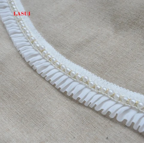 

LASUI 3 yards =1 lot 3.5 cm 3D white Imitation pearl ,ribbon , chiffon lace trim DIY Apparel sweaters cuffs collar lace 0183
