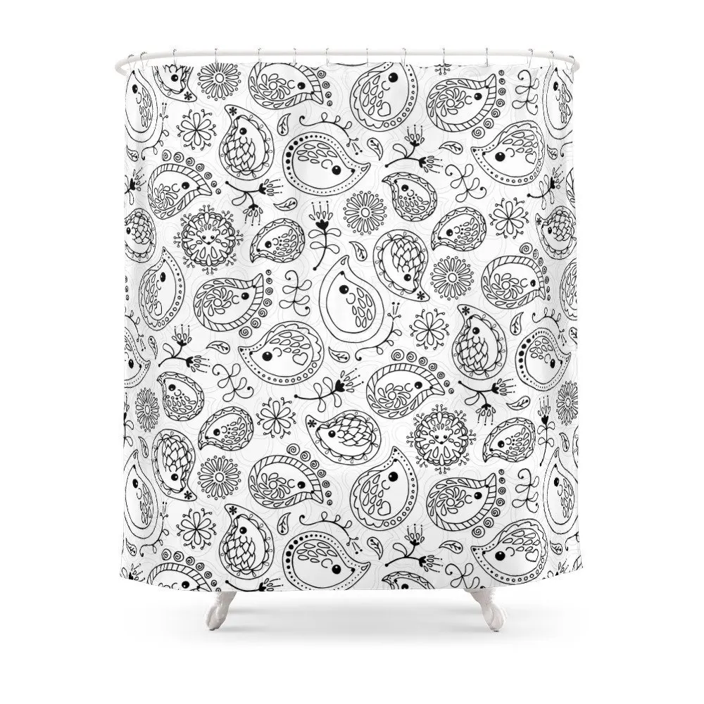 Hedgehog Paisley_Black And White Shower Curtain Waterproof Polyester Fabric Bathroom Decor Multi