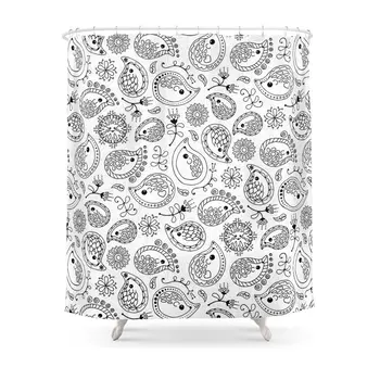 

Hedgehog Paisley_Black And White Shower Curtain Waterproof Polyester Fabric Bathroom Decor Multi-Size Printed Shower Curtain