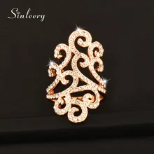 SINLEERY Vintage Micro Paved Cubic Zirconia Hollow Lace Flower Rings Silver/Gold Color Crystal Engagement Wedding Jewelry JZ027