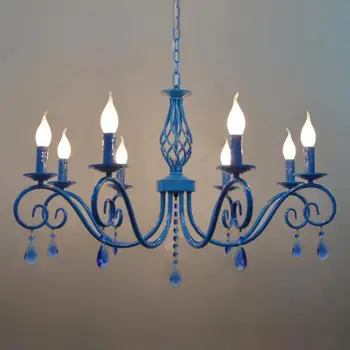 

Mediterranean 6-8 pcs blue Bar Cafe lighting Restaurant Iron Chandelier for living Room Bedroom E14 Led candle Chandelier Lustre