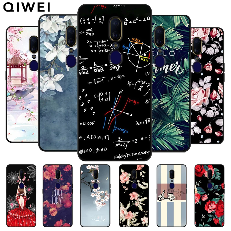 

For OPPO F11 Case Flower Painted Black Bumper Soft silicon Cover Coque For OPPO F 11 A9 A 9 Phone Back Cases For OPPOF11 Capas