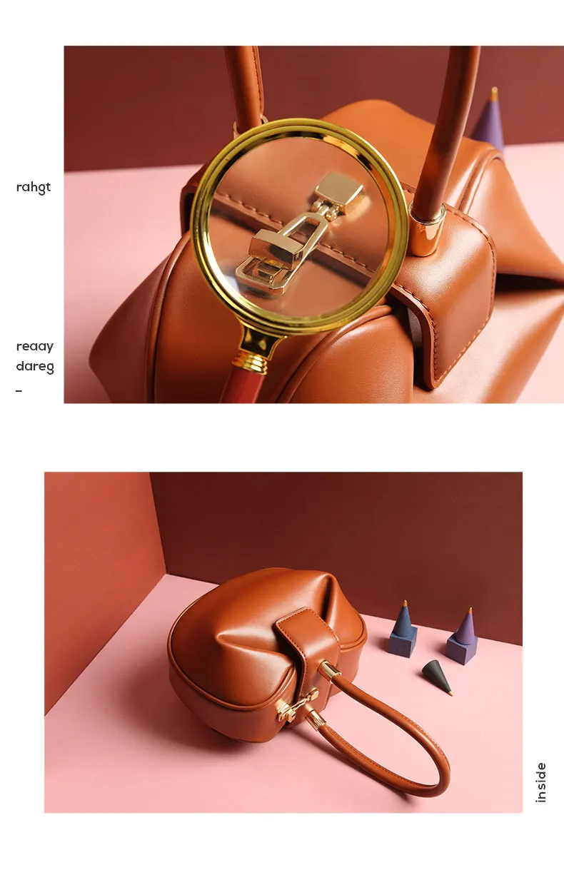 ZYJ Female Vintage Real Leather Shoulder Tote Bags Hobos Ball Girls Women Casual Handbag Popular Circular Hand Tote Bag (14)