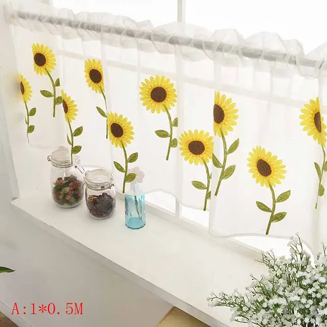 1pc Half Curtain Short Panel Drapes Valance Daisy Embroidery Short