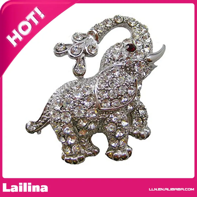 

Silver Plated Elephant with Rhinestones Brooch Pin