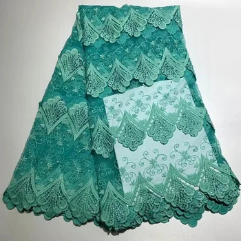 

High Quality Nigerian Lace Fabrics 2019 With Stones African French Net Lace Fabric Embroidered Tulle Mesh Lace green(TS-5-19