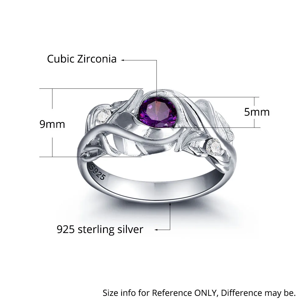 Personalized Engrave Birthstone Trendy Leaf 925 Sterling Silver Cubic Zirconia Engagement Ring Free Gift Box (JewelOra RI102014)