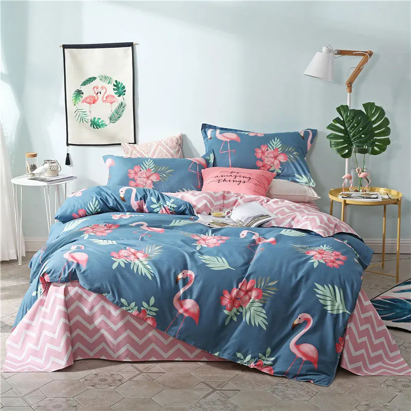 Набор постельных принадлежностей с изображением фламинго и геометрическим рисунком из 4 предметов, пододеяльник с рисунком, Детские простыни и наволочки, набор постельных принадлежностей 2TJ-61002 - Цвет: 2TJ-61002-003