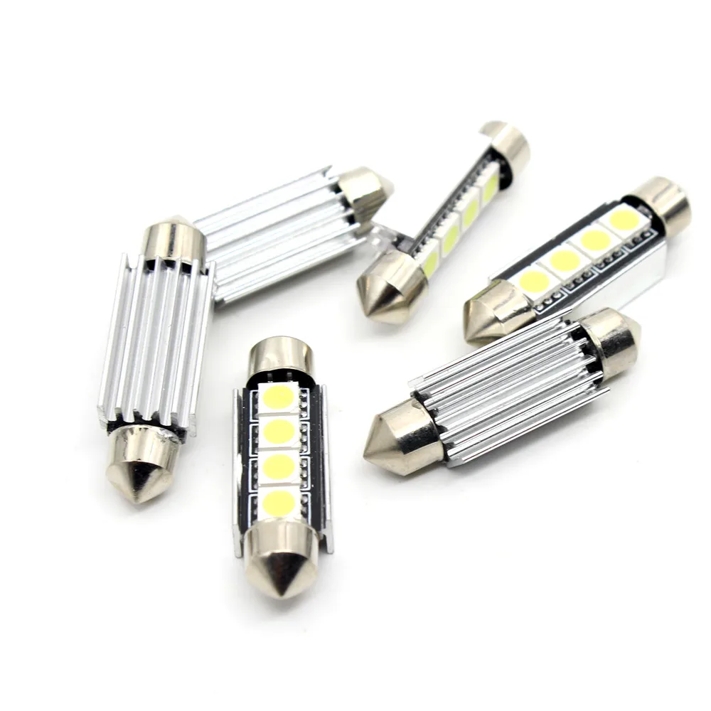 

6pcs 12V-14.5V White Festoon Interior Reading Dome Canbus Lights Auto Vehicle Trunk License Plate Lamp 41mm 5050 4SMD LED Bulb