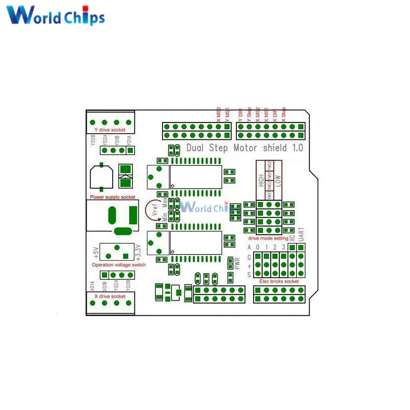 Двойной экран драйвера шагового двигателя для Arduino IO PWM CNC 3 V 5V с чипами A3967Chips|shield for