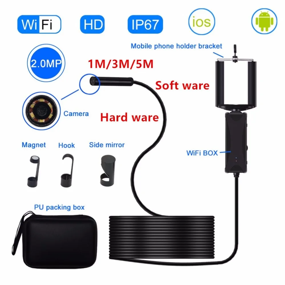 

Endoscope 3 in 1 Handheld 5.5mm Lens Smart WIFI Endoscope LED Adjustable Light IP67 Waterproof For Phone Computer Mini Camera