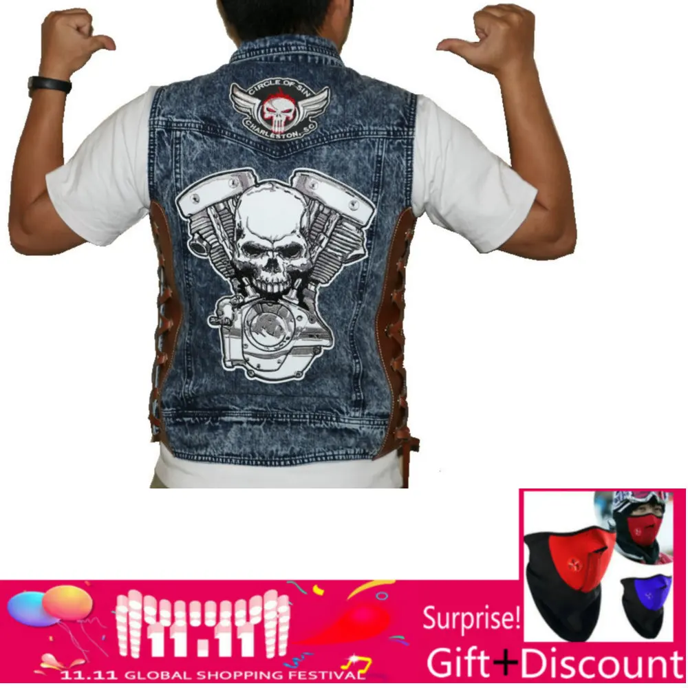 VOLERO Brand Mens Denim Vest With Zipper Sleeveless Jean Jacket Men