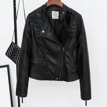 Новинка года; сезон весна-осень; женские кожаные куртки; короткие женские мотоциклетные пальто из искусственной кожи на молнии с воротником-стойкой; тонкая черная верхняя одежда
