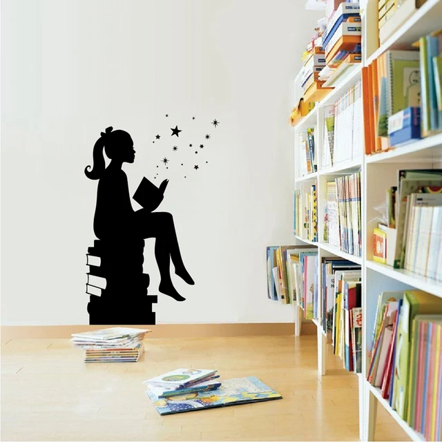 girl reading books magic wall art decal libraries wall decor