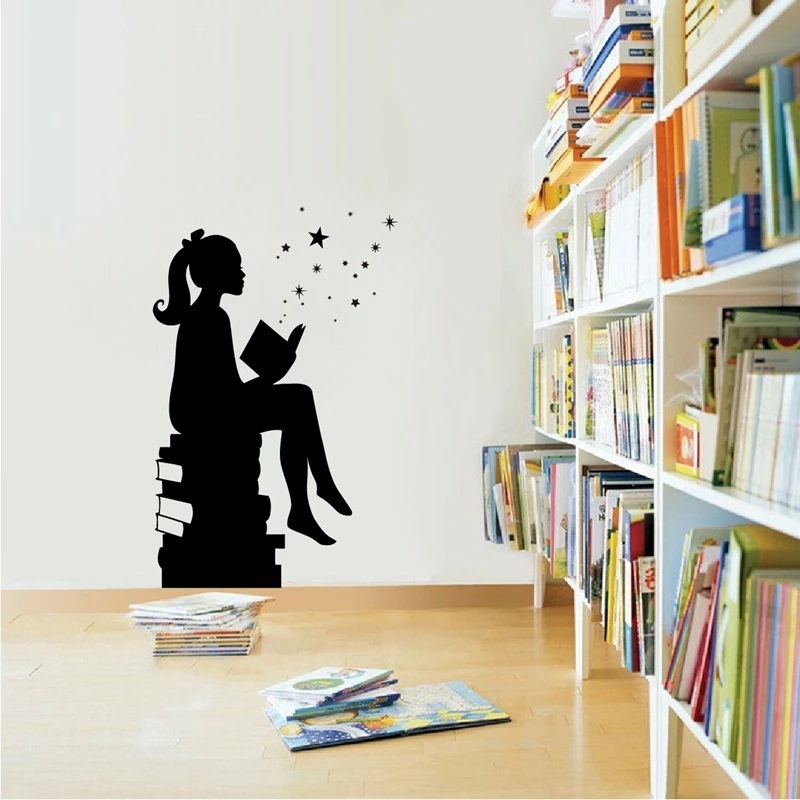 Girl Reading Books Magic Wall Art Decal Libraries Wall Decor Education Vinyl Sticker For Schools Classrooms Wall Art Decoration