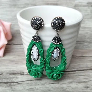 

1 Pair resin Cut Out Carvings Earring,Pave Rhinestone pearl Drop Dangle Earrings Jewelry For Women Bohemia Earrings ER289