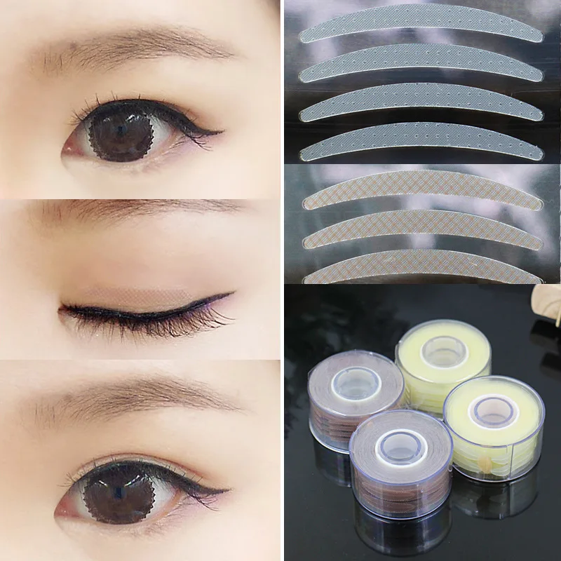 

YOKPN 600 Pcs Mesh Lace Eyeliner Stripe Clear Double Eyelid Tape Paste Invisible Make Up Eyelid Sticker Big Eyes Makeup Tools