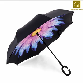 

Windproof Reverse Umbrella Creative Double Laye Rain Umbrellas Parasols Paraguas Raincoat Ombrello Uomo Rain Umbrellas QKV030