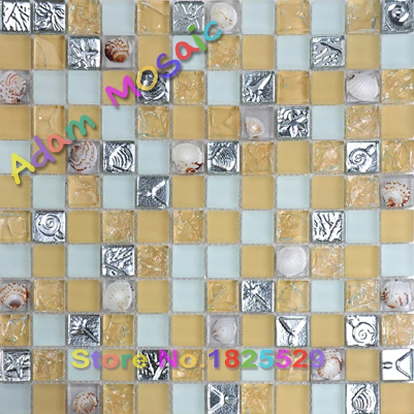 Морские раковины плитка желтый жемчуг Стекло Раковины Плитка мозаика backsplash