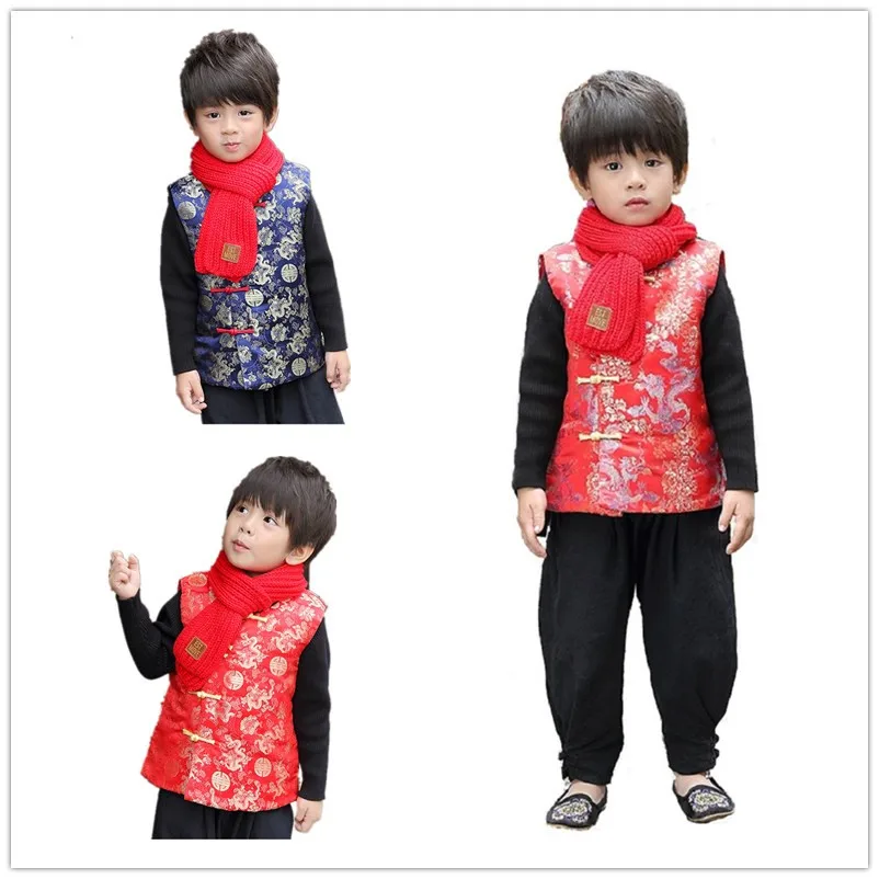 Hooyi Winter Children Thick Coat Boy Tang Suit Overcoat Traditional Jacket Outfits
