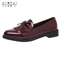 XiuNingYan/Брендовая обувь; женская повседневная обувь с кисточками и бантом; черные туфли-оксфорды с острым носком для женщин; удобная женская обувь без застежки на плоской подошве