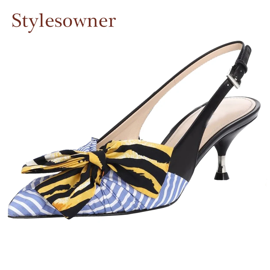 Stylesowner бренд дизайн бабочка узел slingback Женские туфли лодочки смешанный цвет