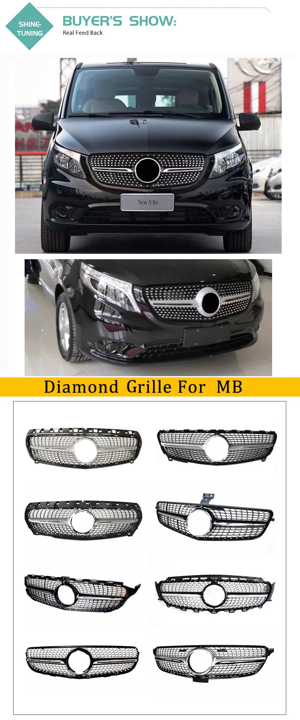 Решетка алмаза для Вито гриль W447 решетка алмаза класса V260 V250 AMG гонки grillegrille-18