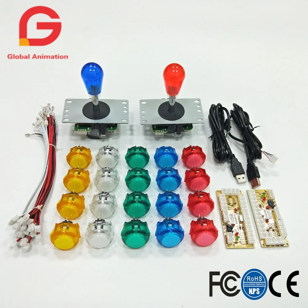 

2 Player Transparent No LED Arcade Kit DIY Zero Delay USB Encoder Clean Joystick Push Button For MAME PC Raspberry Pi Controller