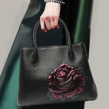 

Chinese Style Women Noble Handbag Soft Genuine Leather Top Leather Fashion Party Top-handle Bag Totes Shoulder Bags Crossbody