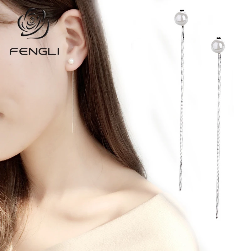 

Long Chain Women Imitation Pearls Drop Earring for Women Tassel Korean Simple Design Bell Dangle Girl Earring Boucles d'oreilles