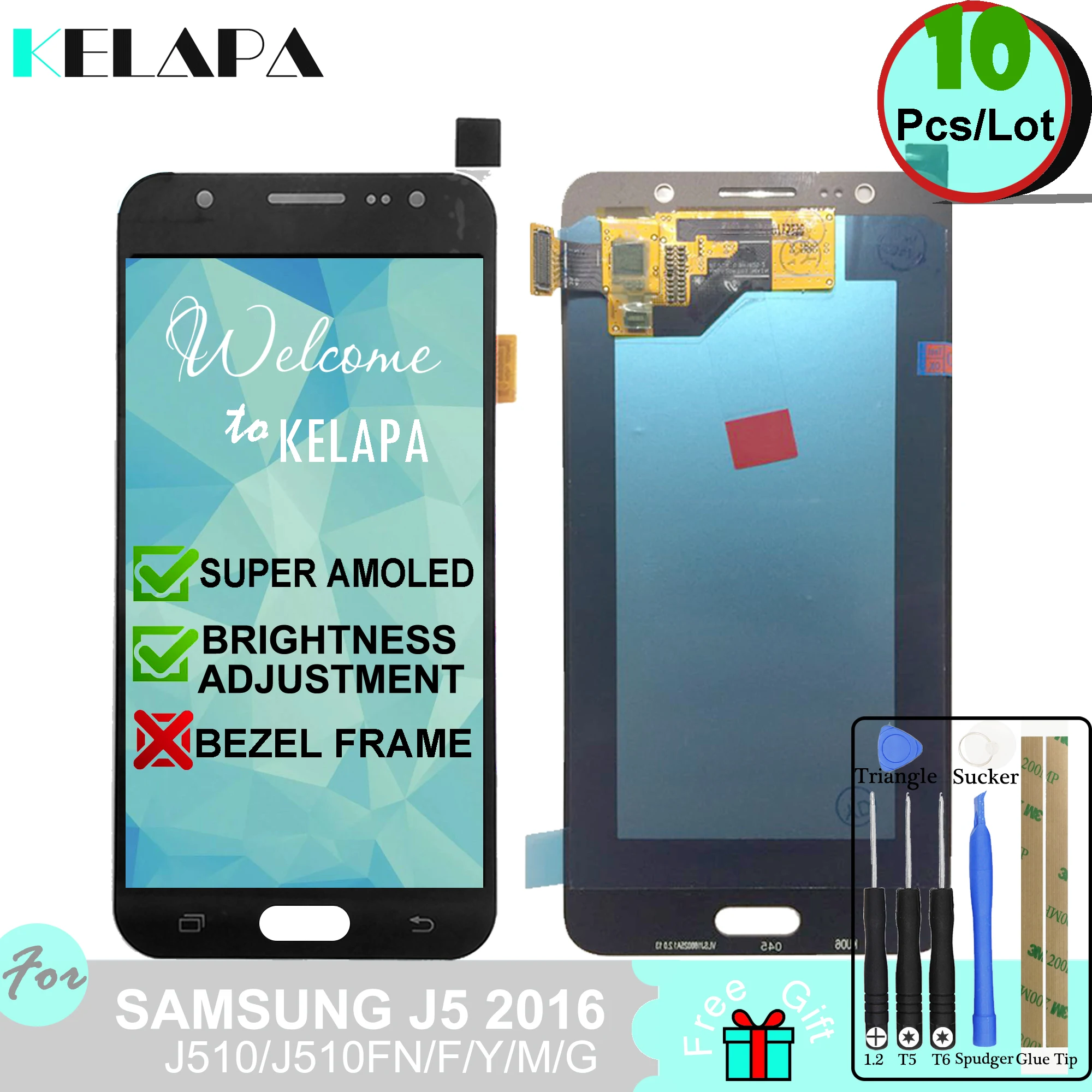 

10 x Super AMOLED LCD For Samsung Galaxy J5 2016 J510 J510FN J510F J510G J510Y J510M Touch Screen Digitizer Assembly