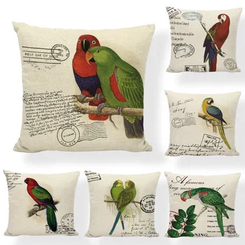 

Cushion Cover Fashionable Bird Ldyllic Style Lovely Parrot 45x45cm Postmark Comfortable Living Room Decorate Throw Pillowcase