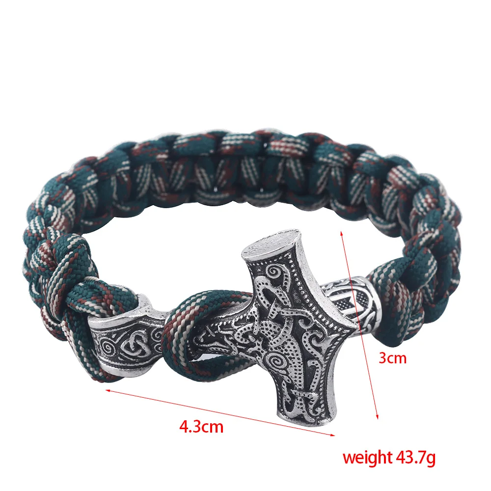 RJ اليدوية نورس فايكنغ أساور ثور Mjolnir المطرقة Paracord شارة تميمة رون عقدة الاسكندنافية أساور الرجال المجوهرات الهدايا