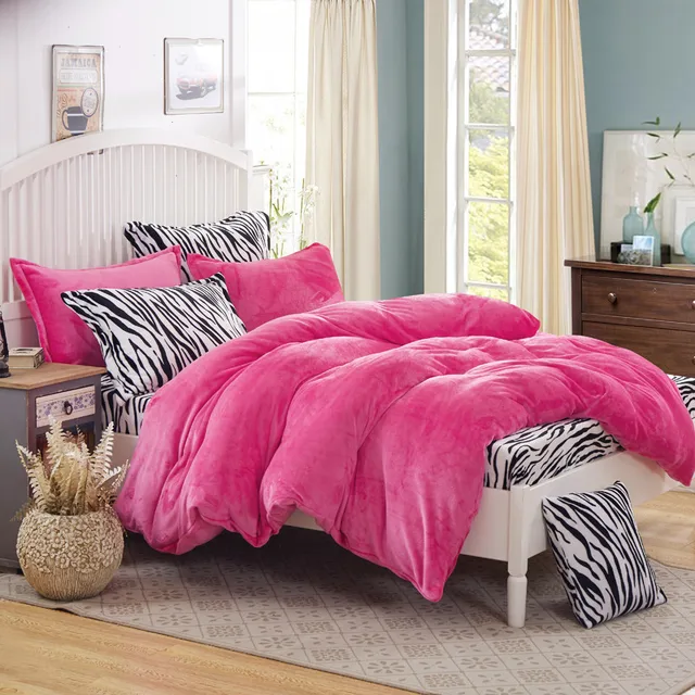 Us 133 93 Leopard Fleece Bedding Set King Flannel Duvet Cover Zebra Bed Sheet Super Warm Soft Linen For Winter Home Textile On