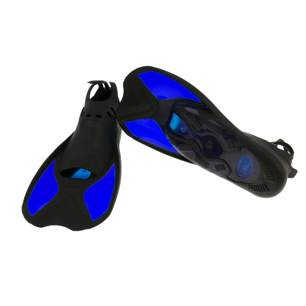 Kid Adult Full Foot Short Fins Scuba Diving Swim Training Flippers Blue L