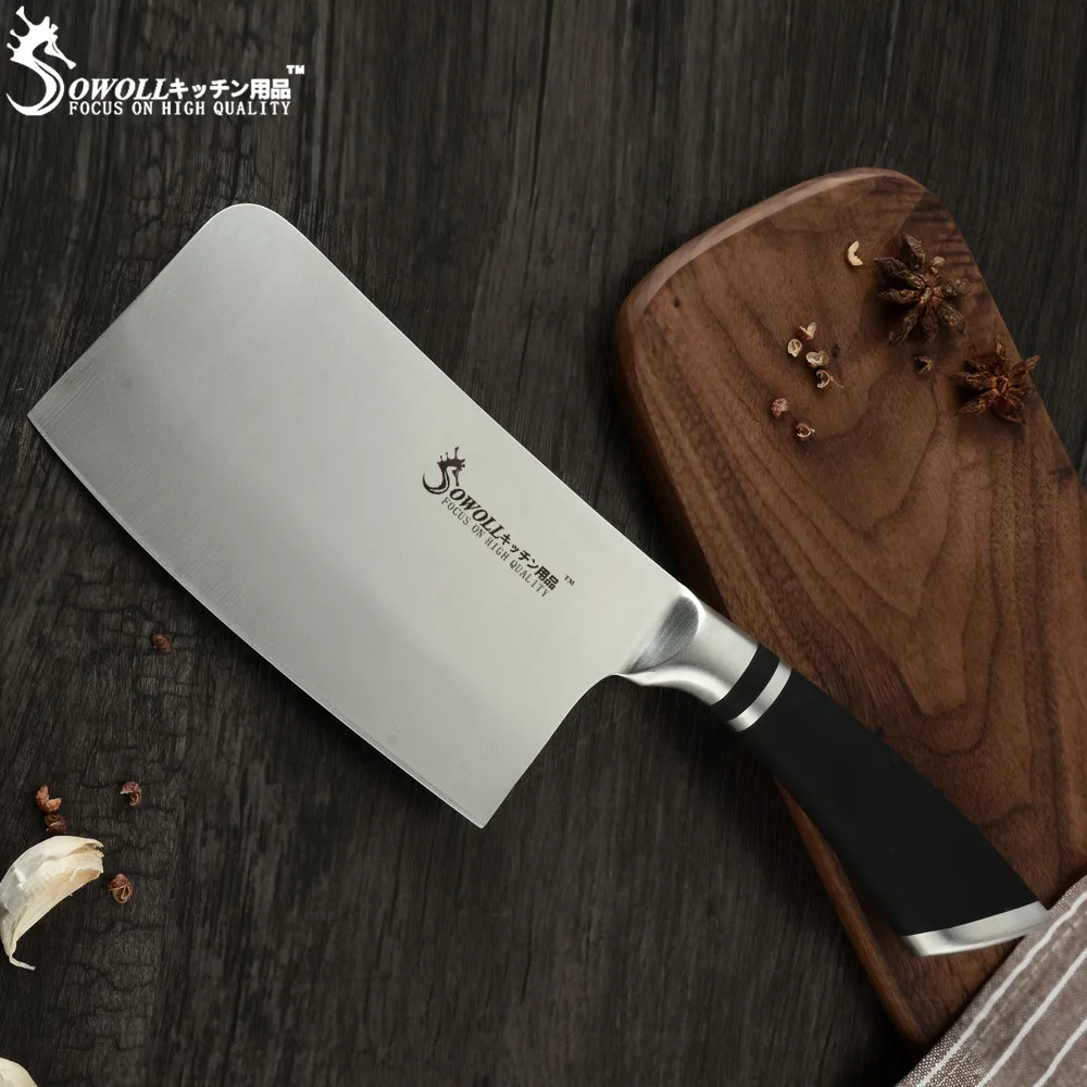 

SOWOLL Chopping Knife 3Cr14 Stainless Steel Cleaver Very Sharp Blade Non-Slip Handle Chef Knife Chinese Butcher Cutlery Knives