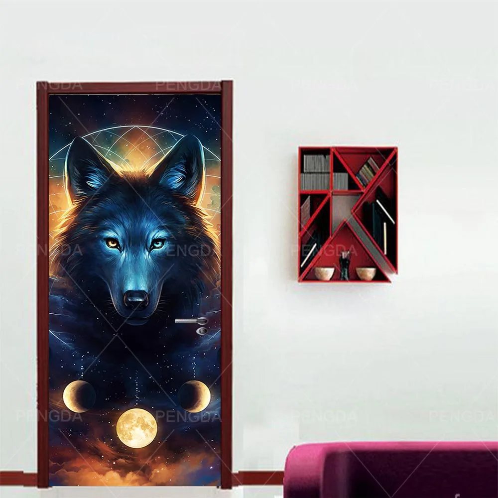 

Print Environmental Protection Wolf Home Decor DIY Door Animal Sticker Self Adhesive Art Paper for Living Room PVC Waterproof 3D
