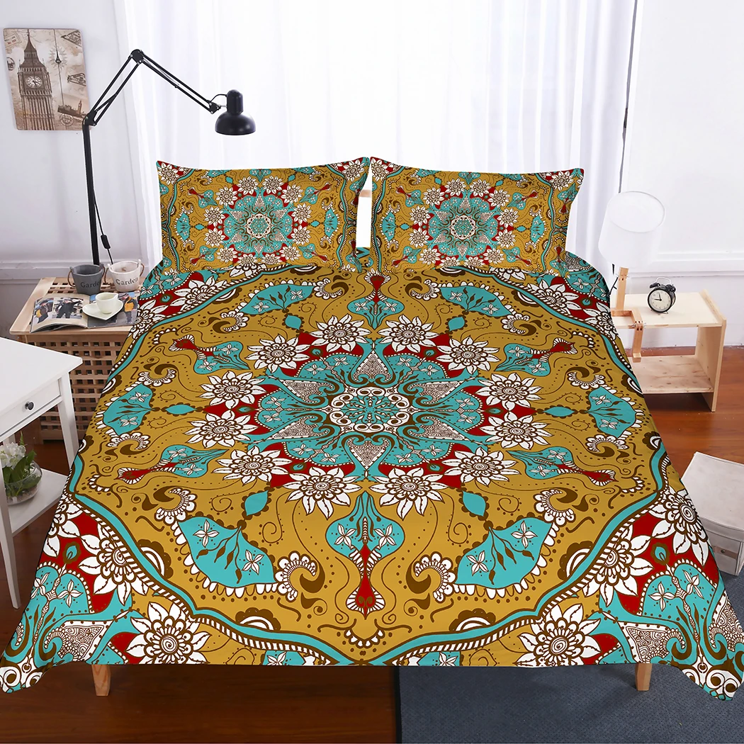 

MUSOLEI 3D Duvet Cover Set Mehndi Floral Mandala Bohemian Bed Sheet Bed Twin queen king