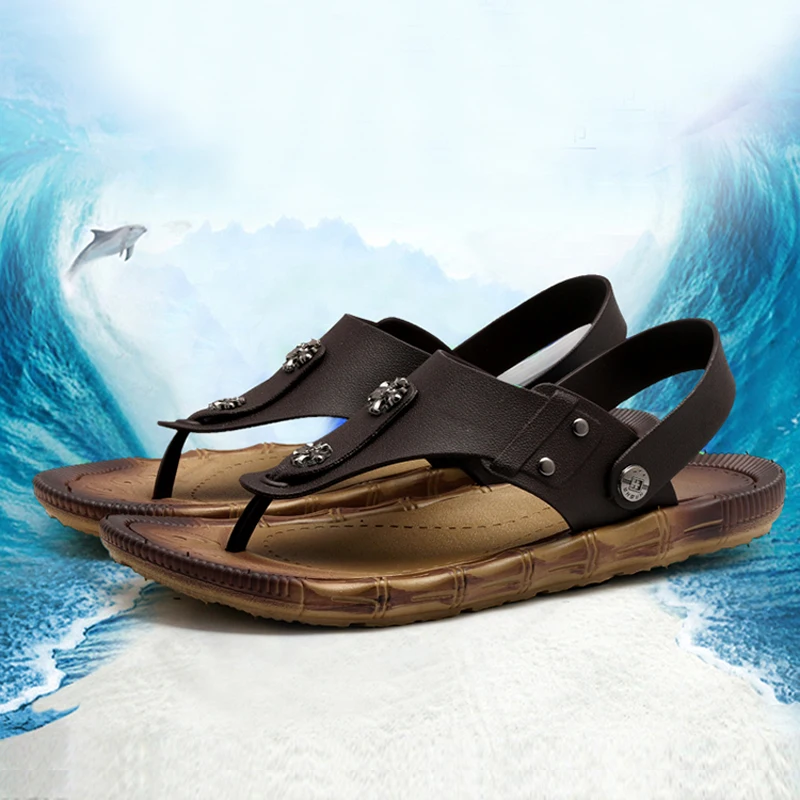 Новые летние тапочки мужские вьетнамки высококачественные пляжные сандалии Нескользящие мужские тапочки zapatos hombre повседневная обувь мужской большой размер 45