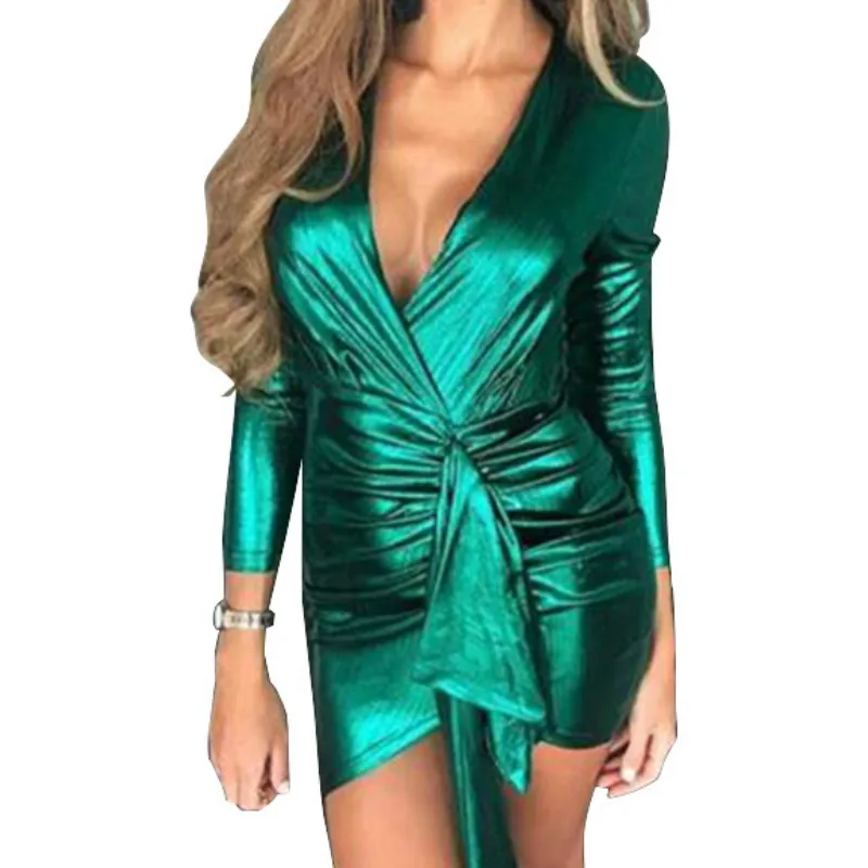 

Women Bandage Bodycon Mini Dress V-collar Sexy Long Sleeve Dress Mujer Plus Size Slim Party Dress Femme Robe Clubwear PL190G