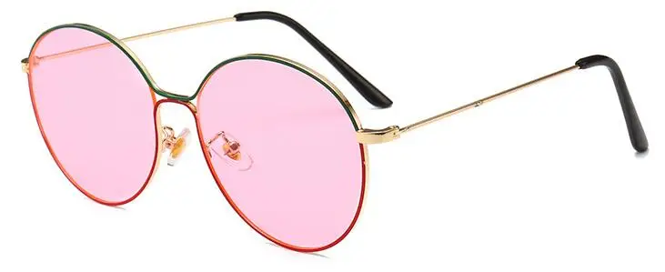 Новые брендовые дизайнерские винтажные желтые солнцезащитные очки с круглой оправой, красные зеленые полосатые солнцезащитные очки для женщин и мужчин, модные солнцезащитные очки UV400 - Цвет линз: pink