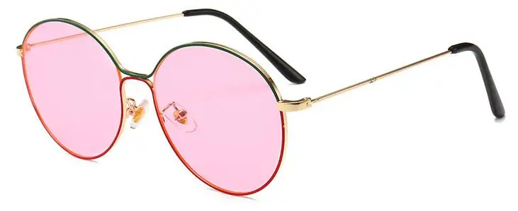 pink Новые брендовые дизайнерские винтажные желтые солнцезащитные очки с круглой оправой, красные зеленые полосатые солнцезащитные очки для женщин и мужчин, модные солнцезащитные очки UV400 - Цвет линз: pink