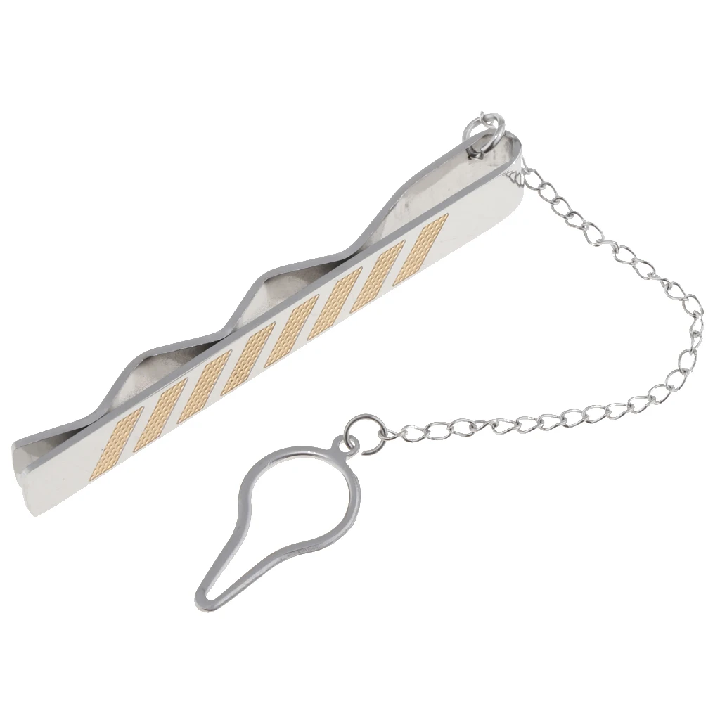 Stainless Steel Necktie Slid Pins With Chain Business Party Fashion Pinch Tie Clasp Jewelry