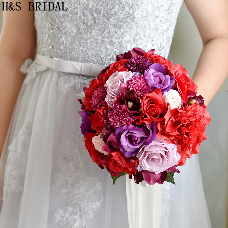 H& S свадебный букет De Mariage, красный искусственный свадебный букет, винтажные свадебные букеты для невесты, подружки невесты, Цветочная Брошь, букет