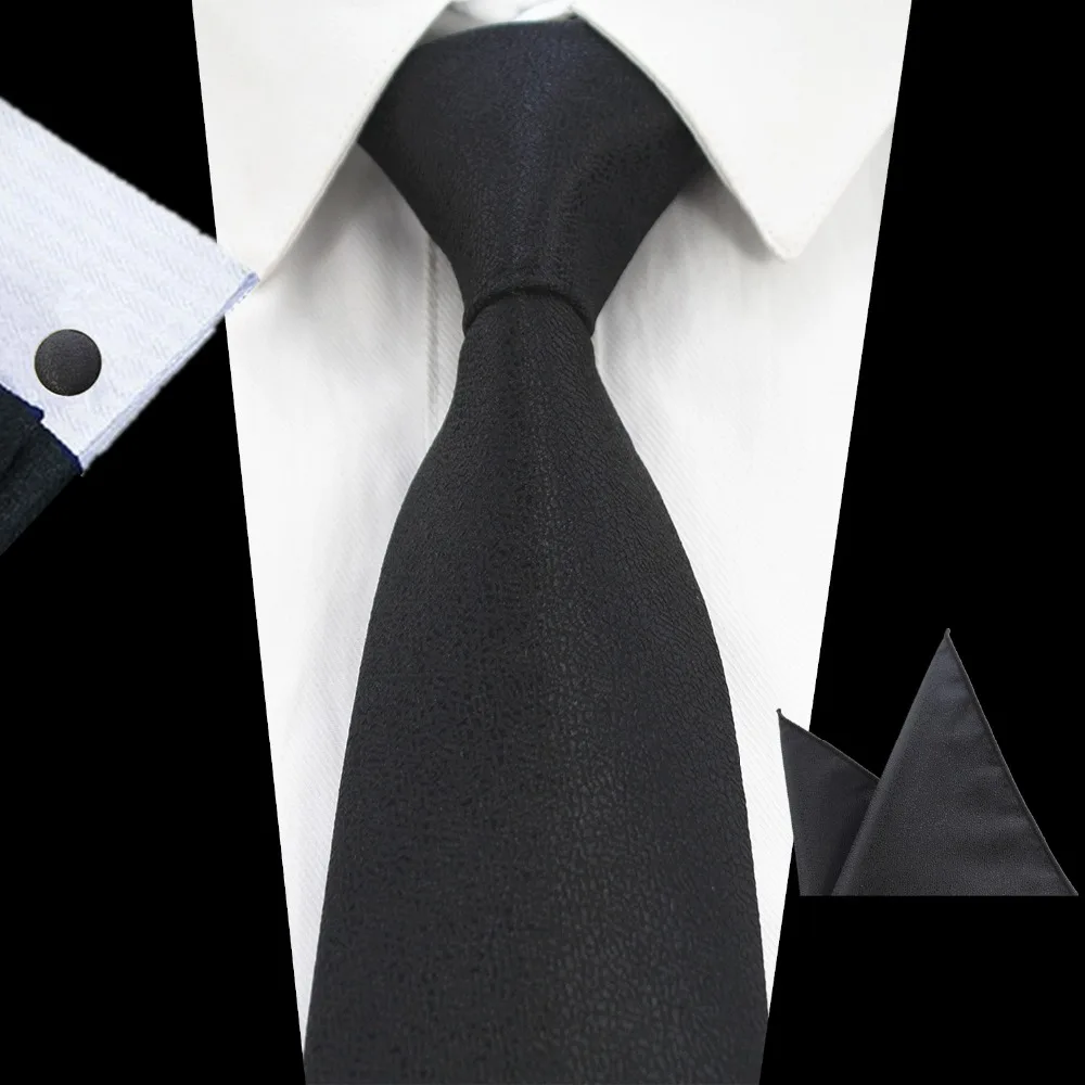 RBOCOTT New Fashion Plain Tie Men's 8cm Silk Necktie Set Blue Green Purple Yellow Gray Red Wedding Solid Tie Hanky Cufflinks Set