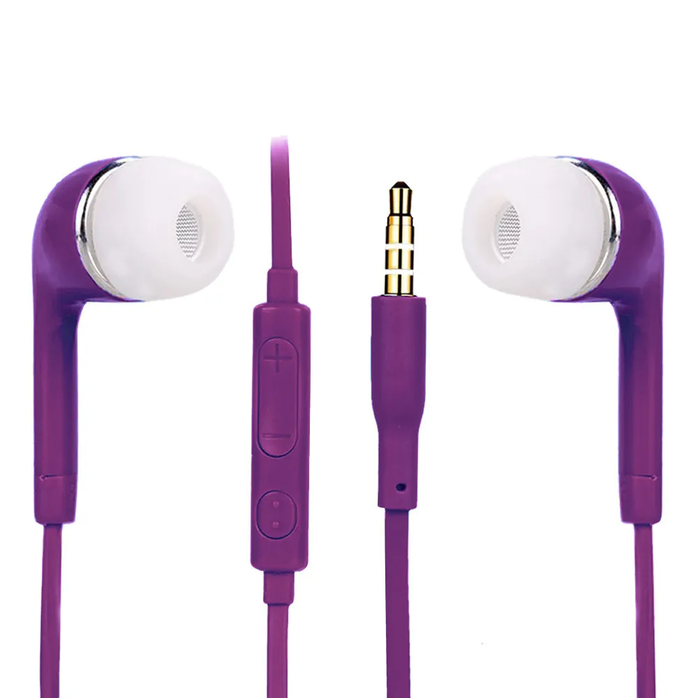 Наушники 3,5 мм плоский кабель Дизайн Легкие двойные наушники громкой связи для samsung - Цвет: Фиолетовый