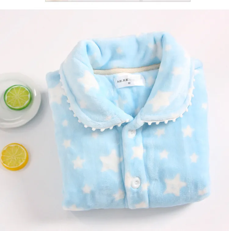 Женский Flannel Pajama Top зимнего сна Топ теплая размер свободный плюс флис дома - Цвет: blue stars