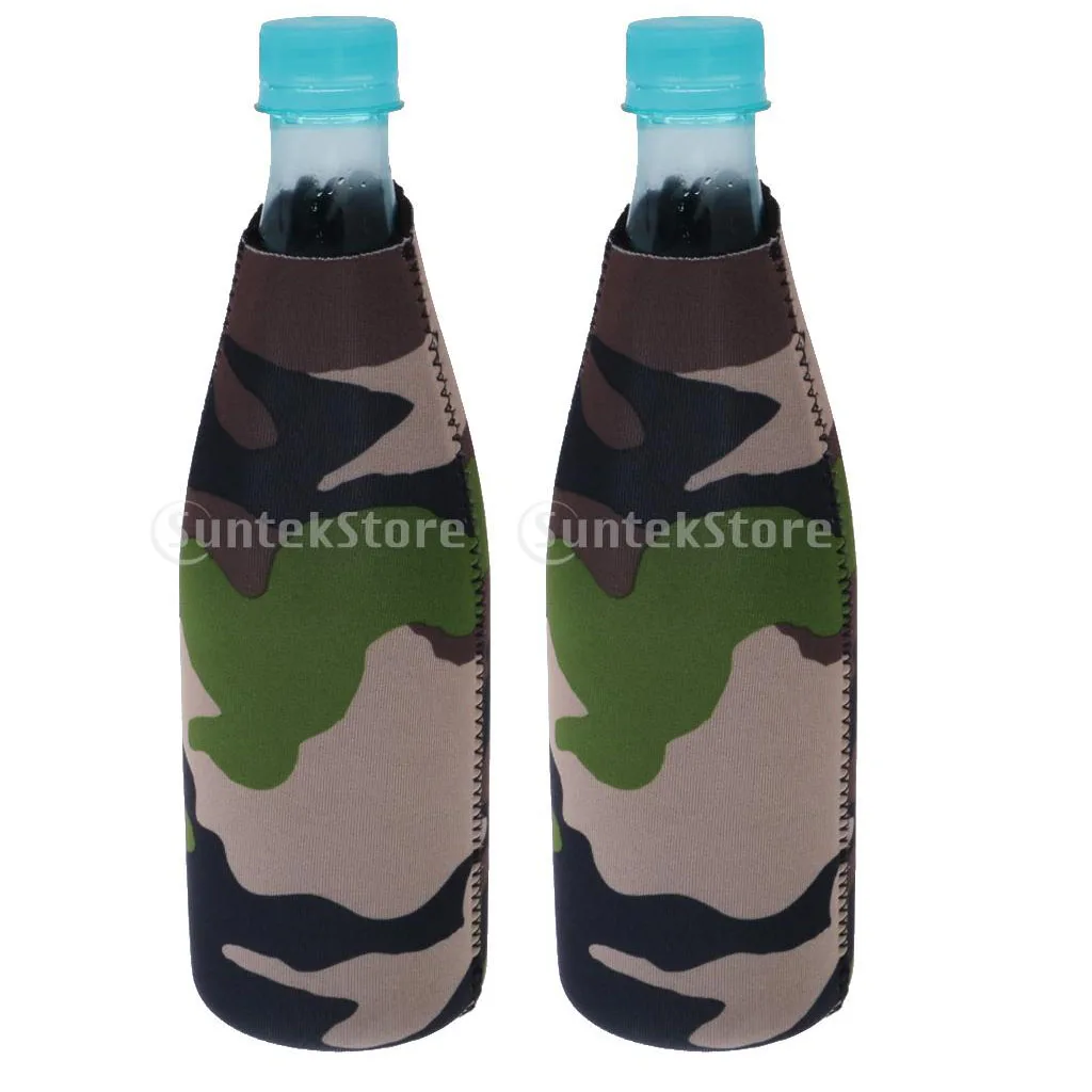 Neoprene Beer Bottle Cooler Sleeve with Zipper (Camouflage 2-Pack)