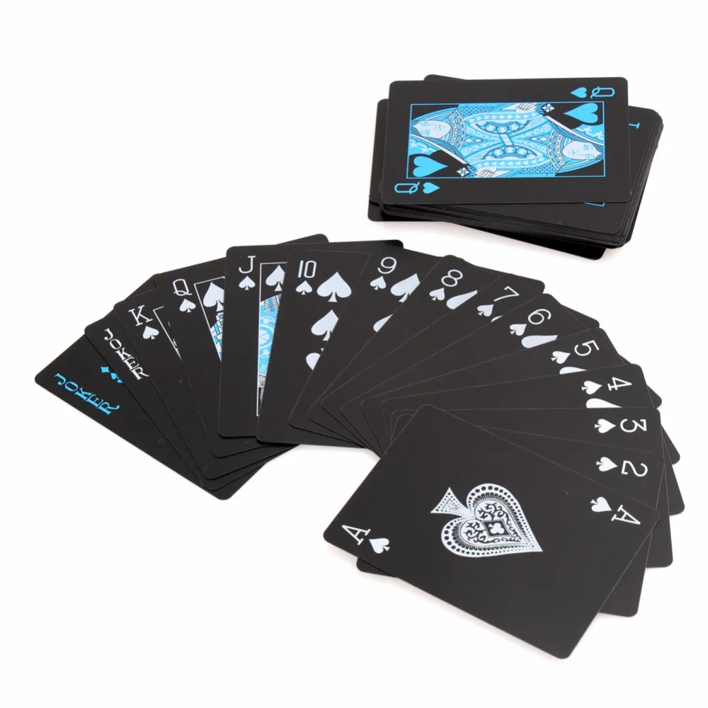 Buy 55pcs/deck poker waterproof plastic pvc playing cards set pure color black